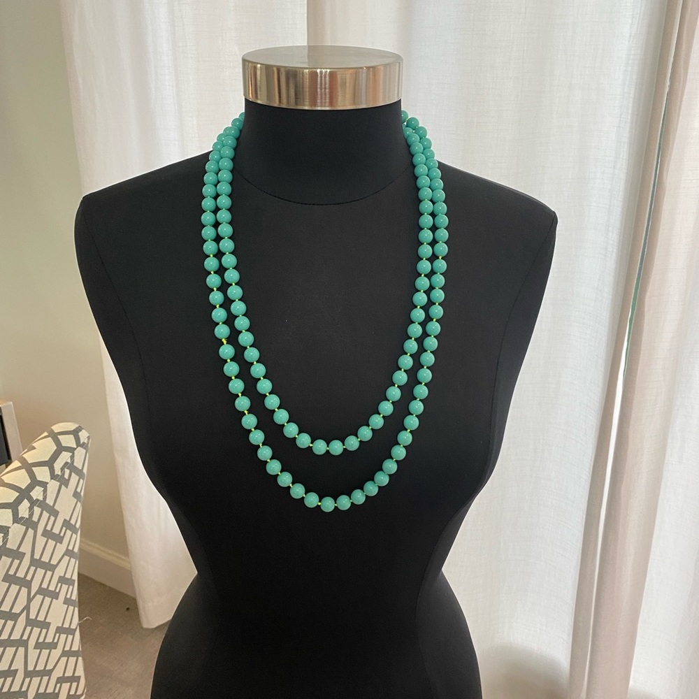 Stella & Dot Turquoise Extra Long Bead & Lime Green String Clasp Hook Necklace